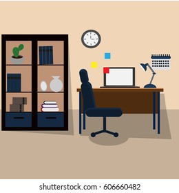 Home office with table and cupboard