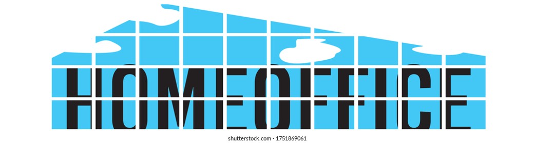 Home Office - Diseño de texto con letras negras en una ventana grande aislada en blanco