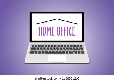 Home office vector concept. Laptop on a purple background