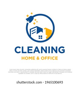 Home And Office Vector Logo Design Or Residential And Commercial Cleaning Services. Home And Office Cleaning Company Logo Design Template.  
