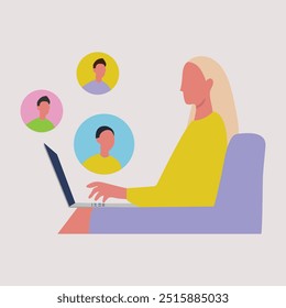 Ilustração do estoque de home office e videoconferência. Chamada em videoconferência de uma reunião de grupo funcional. Trabalho à distância. Trabalhe em casa, webinar online. Distanciamento social. Conceito de tecnologia online.