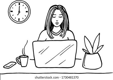 Home office. Work at home concept. Doodle illustration.