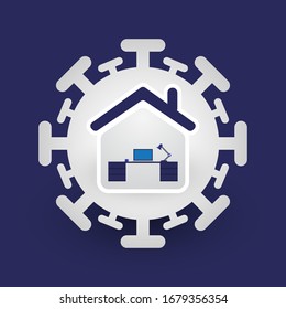 Home Office - Work at Home During the Coronavirus Pandemic - Symbol with Computer Inside a House Icon