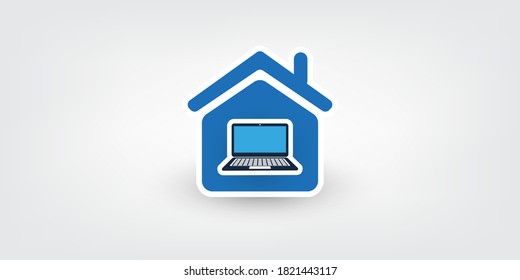 Home Office - Work at Home During the Coronavirus Pandemic - Symbol with Computer Inside a House Icon