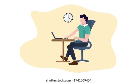 home office work - freelance work - flat illustration - vector - man working from home or studying