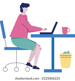 Icono de trabajo de oficina en casa Vector hombre frente a la computadora portátil