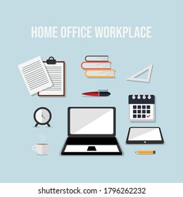 Home office workplace flat vector image. Workspace. Home office interior. Stylish home or studio. workplace of student with computer. Vector Flat design