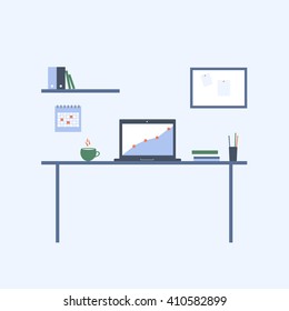 Home and office workplace. Workspace for studying, working . Vector flat illustration