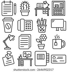 Home Office and Workspace Essentials Icon Set Outline Style (Part 3)