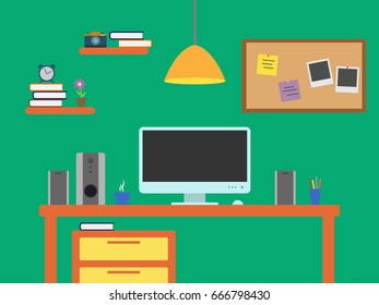 Home office workspace, vector illustration