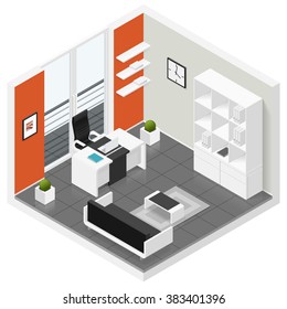 Home offices room isometric icon set vector graphic illustration