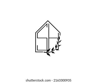 Home And Olive Branch SH Latter Logo Design. Olive Nature Home With Line Art Concept Design Premium Vector Icon.