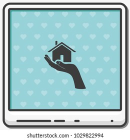 Home on the hand flat vector icon.