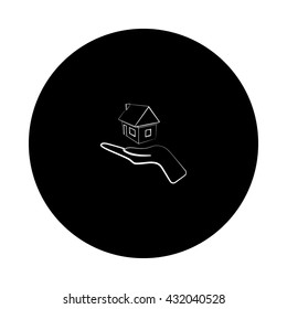 Home on the hand outline vector icon
