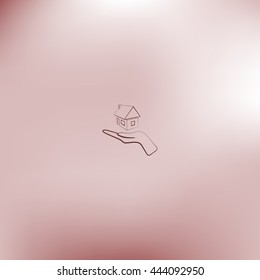 Home on the hand outline vector icon
