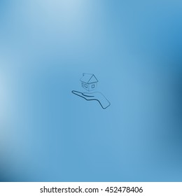 Home on the hand outline vector icon