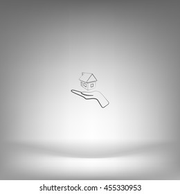 Home on the hand outline vector icon