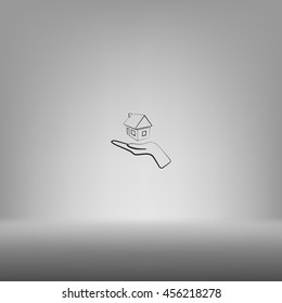 Home on the hand outline vector icon
