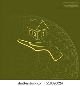 Home on the hand outline vector icon