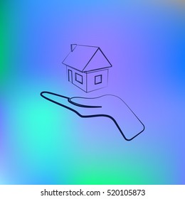 Home on the hand outline vector icon