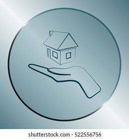 Home on the hand outline vector icon