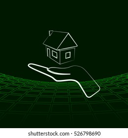 Home on the hand outline vector icon