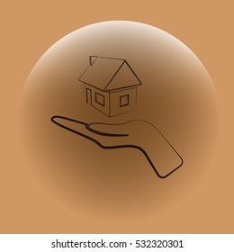 Home on the hand outline vector icon