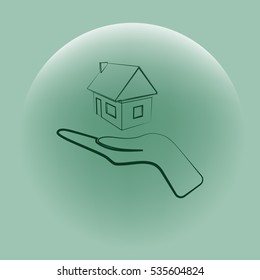 Home on the hand outline vector icon