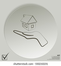 Home on the hand outline vector icon