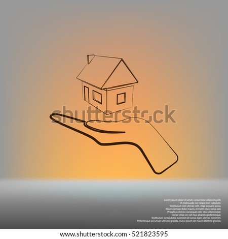 Home on the hand outline vector icon