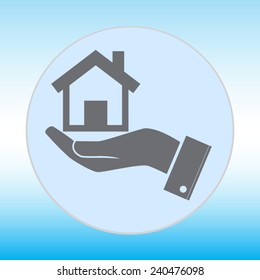 Home on the hand vector icon 