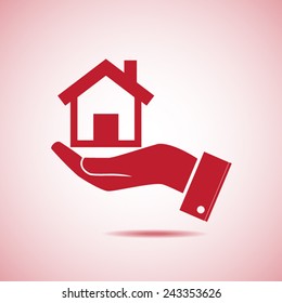 Home on the hand vector icon 