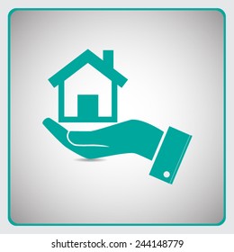 Home on the hand vector icon 