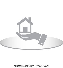 Home on the hand vector icon 