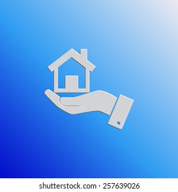 Home on the hand vector icon