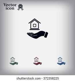 Home on the hand vector icon