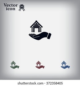 Home on the hand vector icon