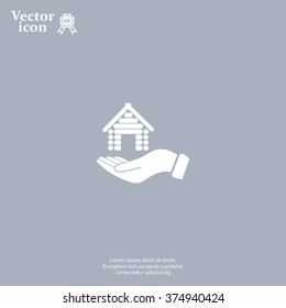 Home on the hand vector icon
