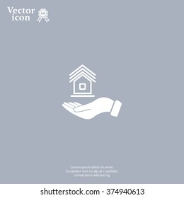 Home on the hand vector icon