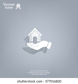 Home on the hand vector icon