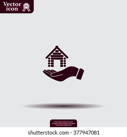 Home on the hand vector icon