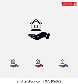 Home on the hand vector icon