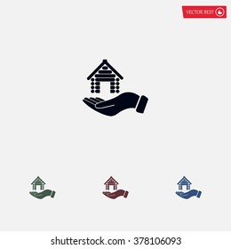 Home on the hand vector icon