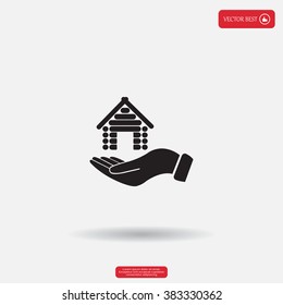 Home on the hand vector icon