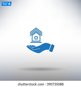Home on the hand vector icon