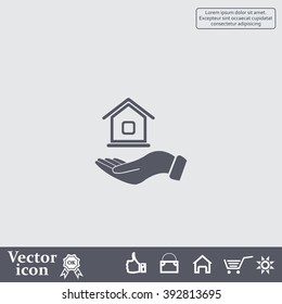 Home on the hand vector icon
