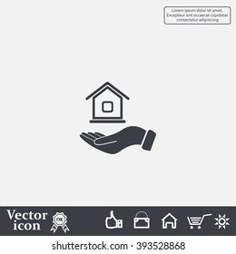 Home on the hand vector icon