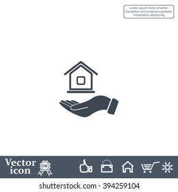 Home on the hand vector icon