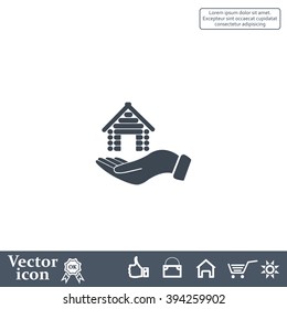 Home on the hand vector icon