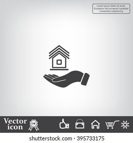 Home on the hand vector icon